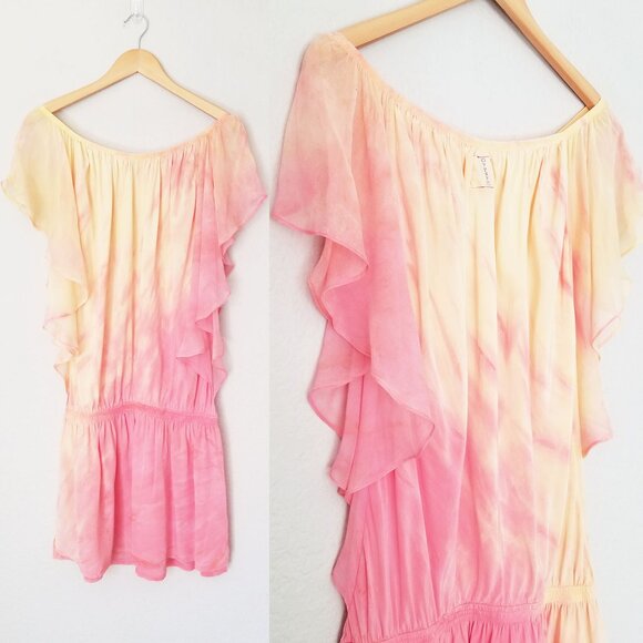 Gypsy 05 100% Silk Flutter Mini Dress Sunset Ombre Fairy Romantic Coquette Beach - Picture 2 of 16